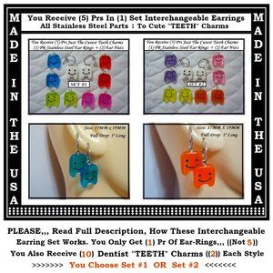 5/$20 Dentist Teeth Gift Interchangeable Charm Earrings-5 Pairs in Set